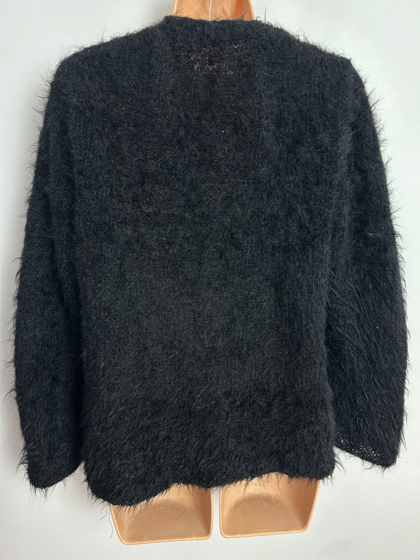 Vintage 1980s One Size Up To Size 16 Black Mohair Silver Tone Clasp Cardigan