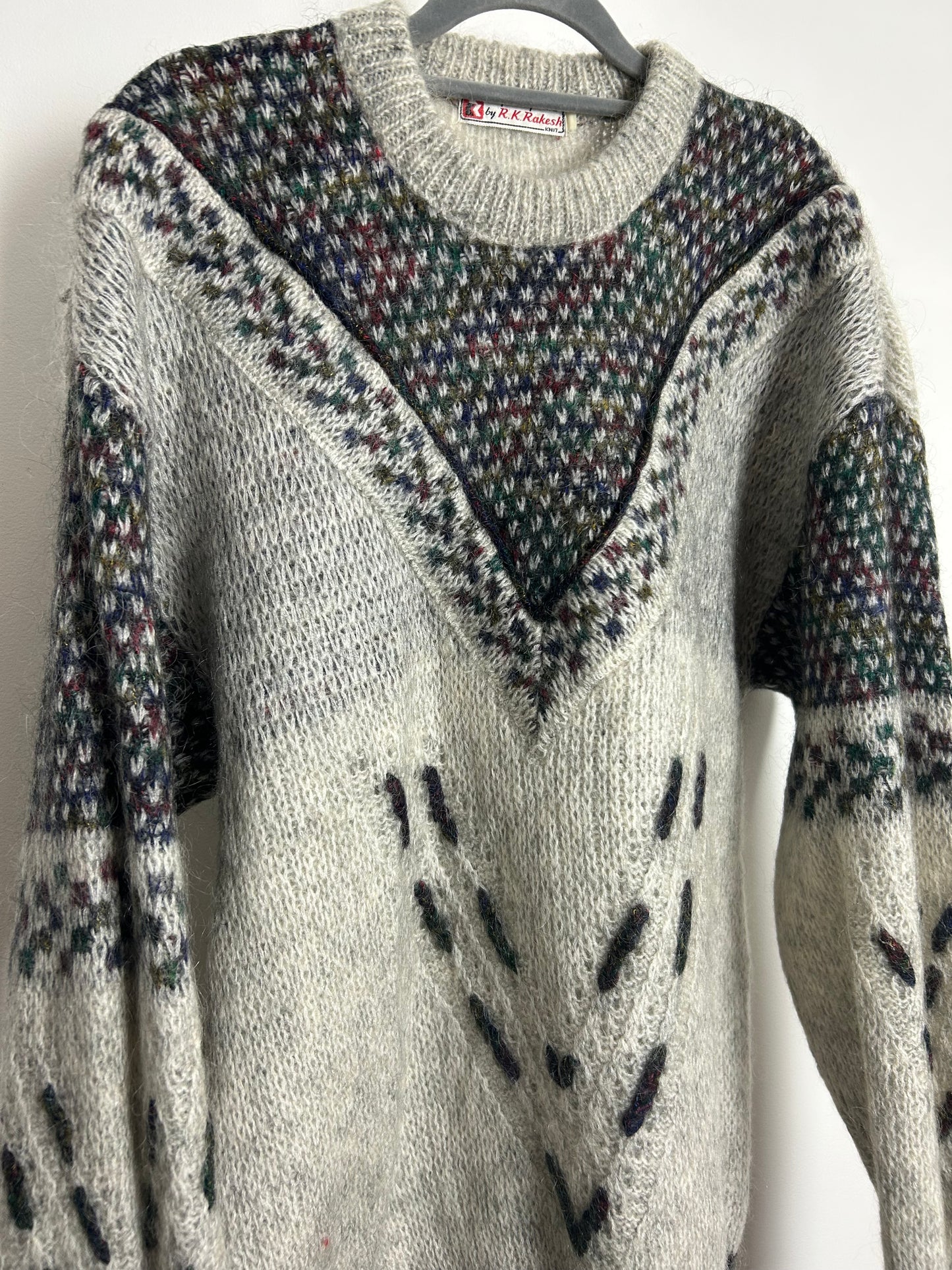 Vintage 1980s Up to Size 14 Grey Tones Mohair Mix Semi Chunky Winter Jumper