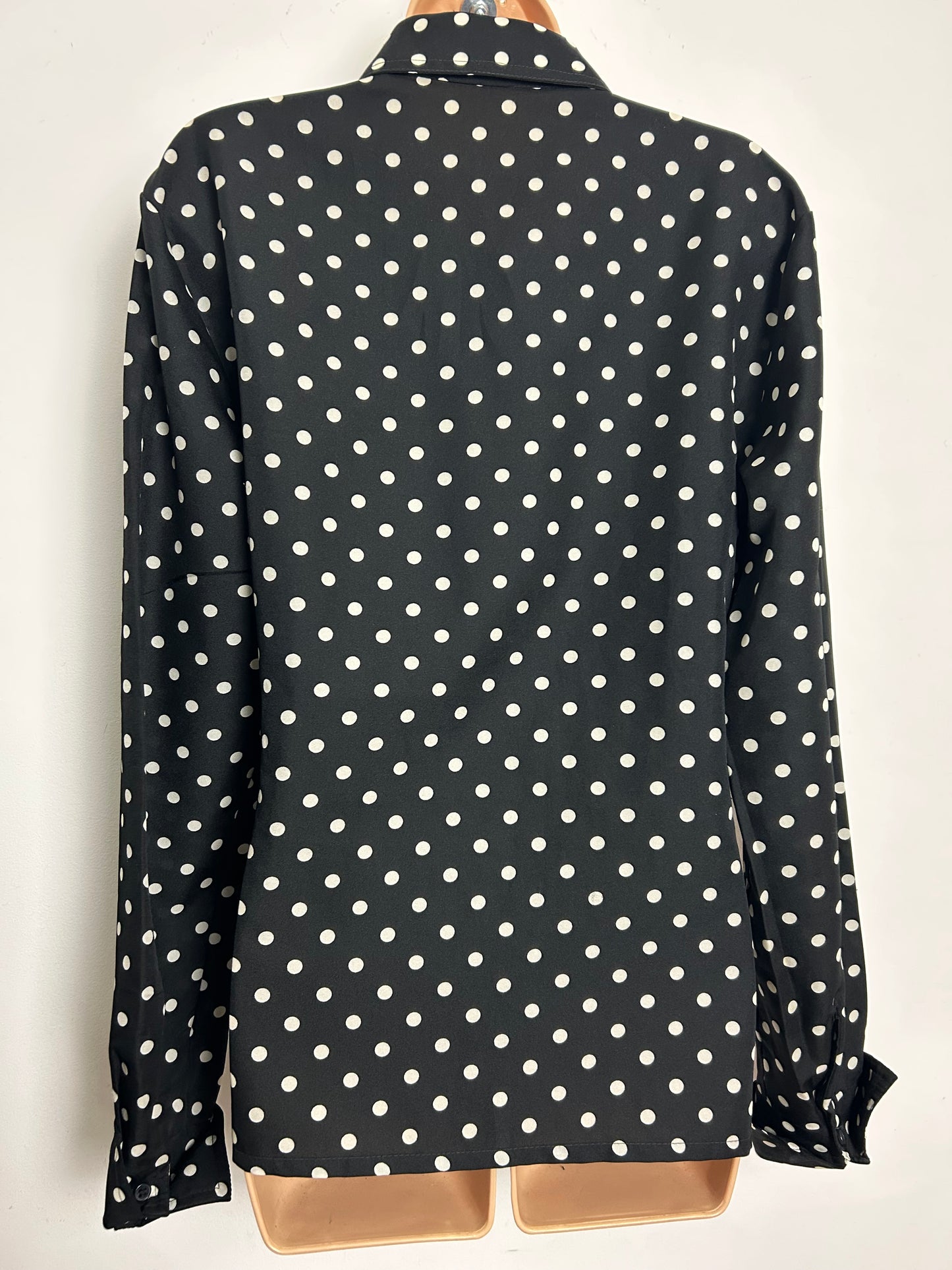 Vintage Early 1980s MARIANNE PARIS Size 16 Black & White Polka Dot Shirt
