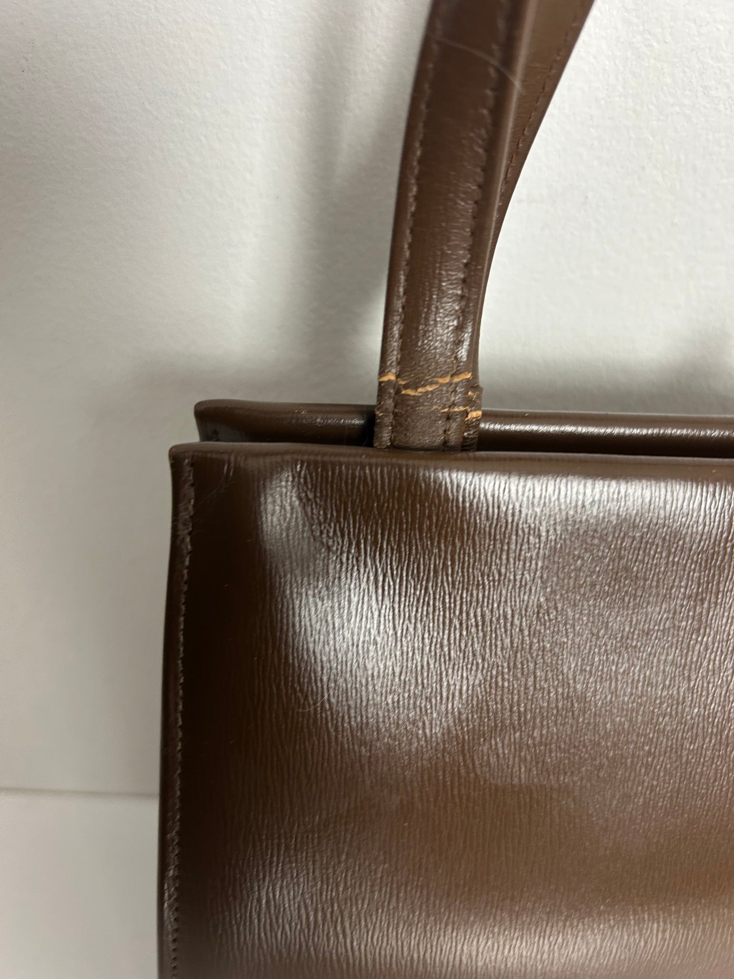 Vintage 1950s Dark Brown Leather Kelly Style Handbag