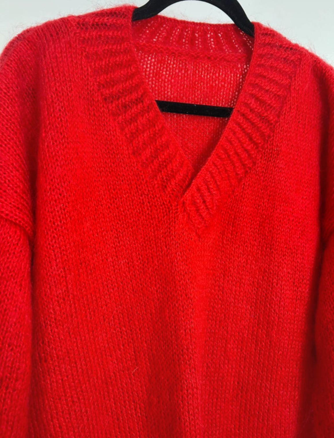 Vintage 1980s Sixe 12-14 Homemade Red Mohair V-Neck Jumper