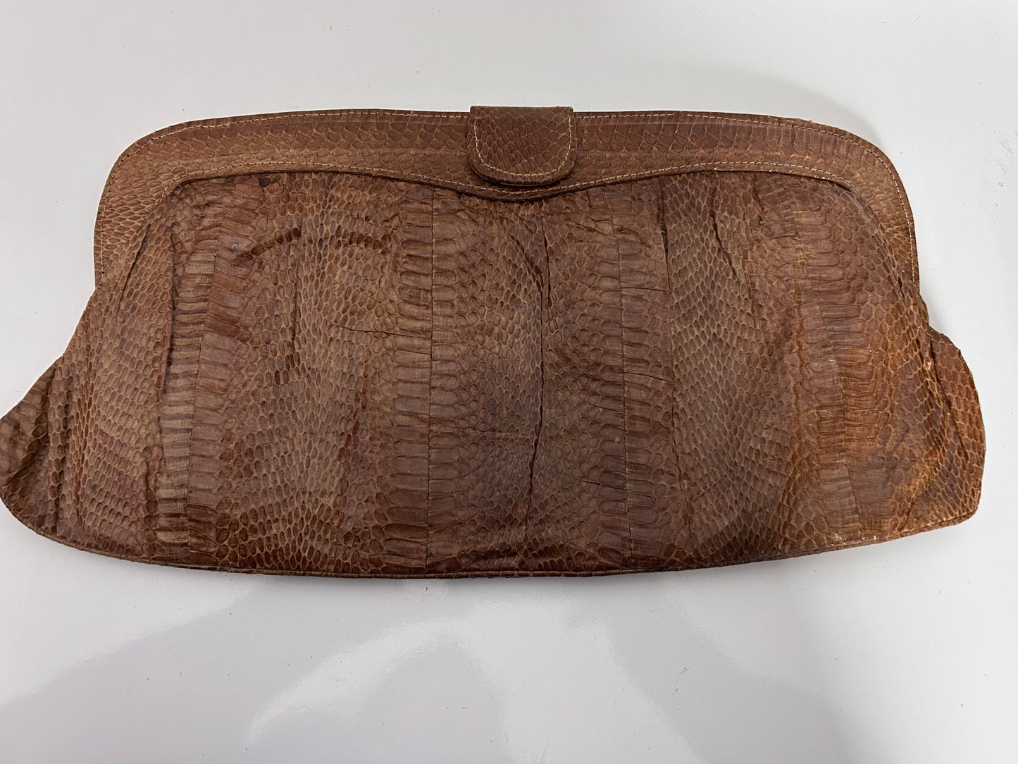 Vintage 1970s Large Brown Real Reptile Snake Skin Clutch Bag