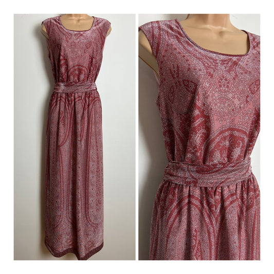 Vintage 1970s VERENA Size 10-12 Beautiful Dark Pink Tones Lurex Belted Evening Maxi Dress