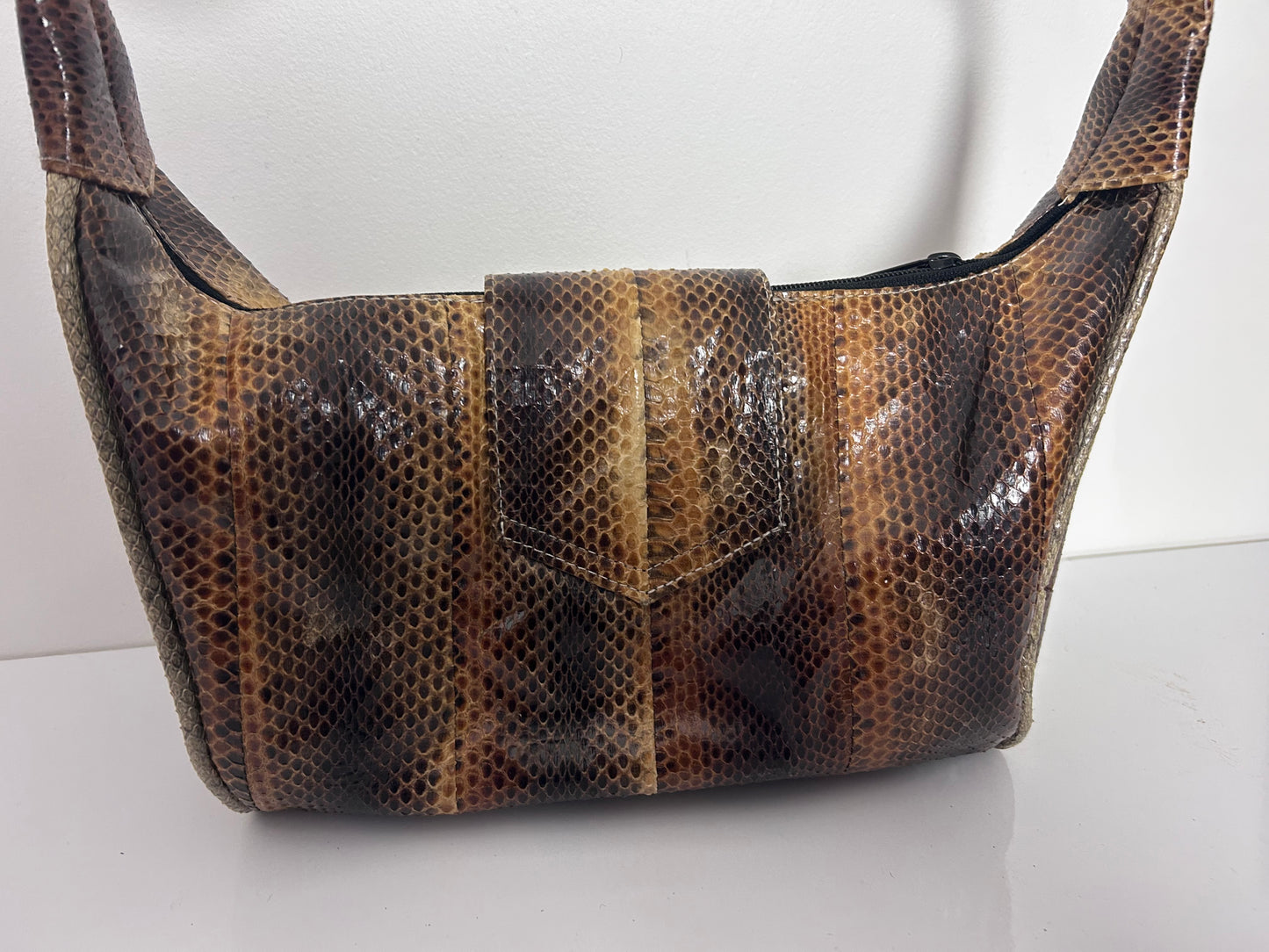 Vintage 1990s Real Reptile Snake Skin Bucket Style Handbag