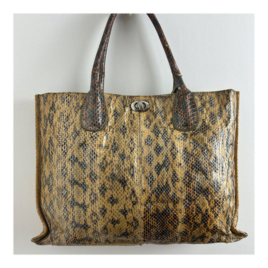 Vintage 1980s BOUTIQUE DESIGNER FRIMA Python Snake Skin Leather Tote Handbag