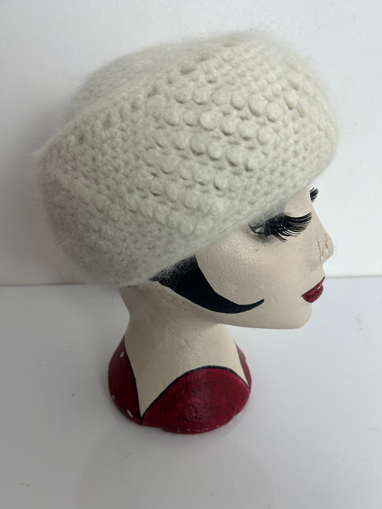 Vintage Winter White Angora & Wool Mix Beanie Winter Hat