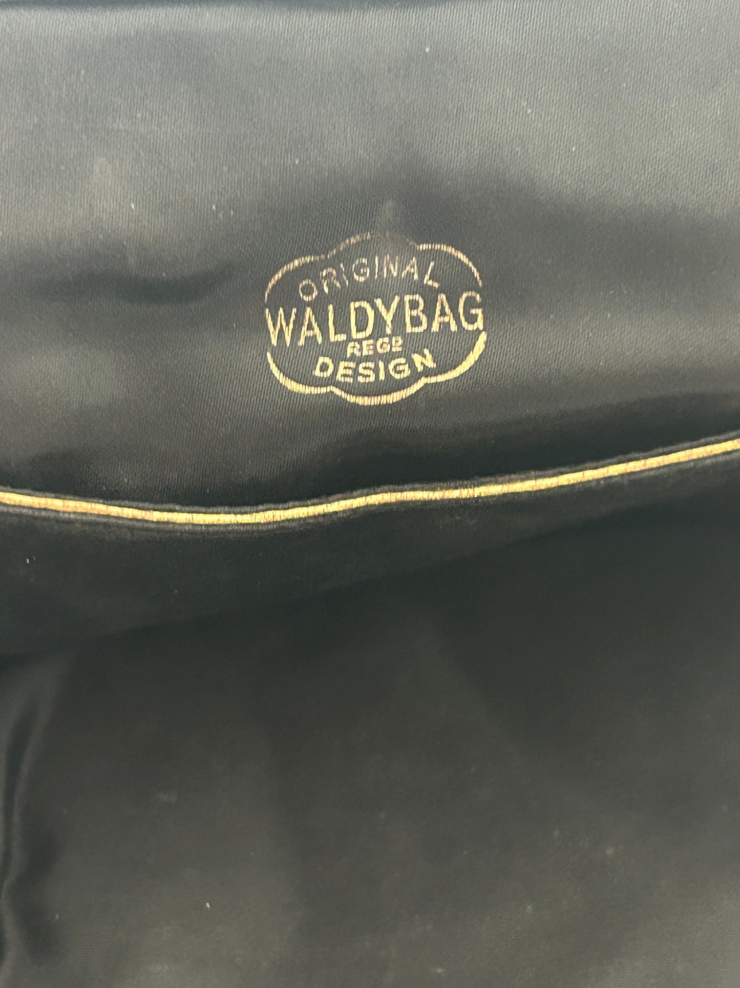 Vintage Early 1950s WALDYBAG Black Velvet Hand Painted Silver & Gold Floral Pattern Cocktail Handbag