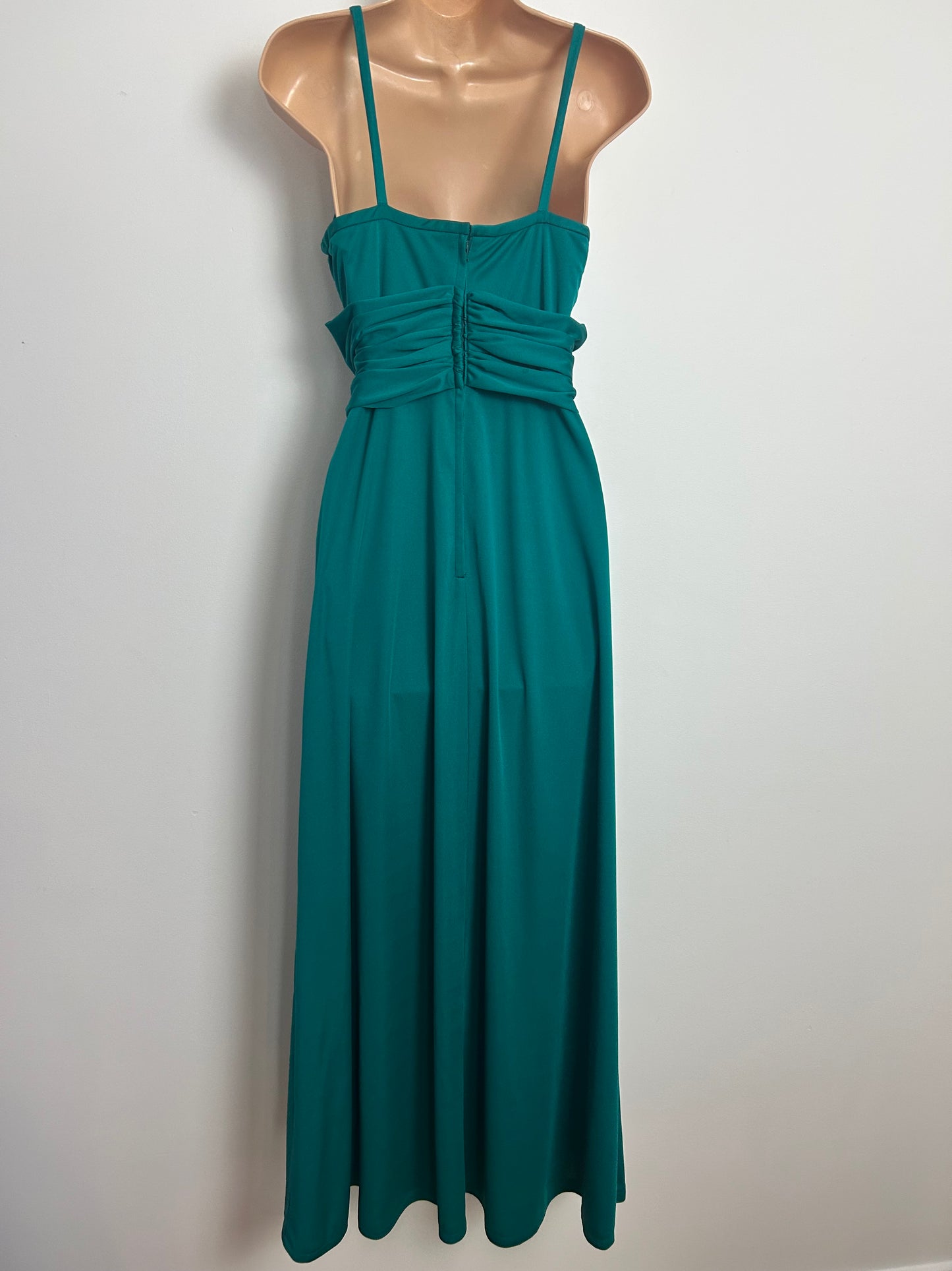 Vintage 1970s BERKERTEX CONTINENTALS Size 8 Dark Teal Ruched Cross Over Bodice Evening Dress & Matching Shawl