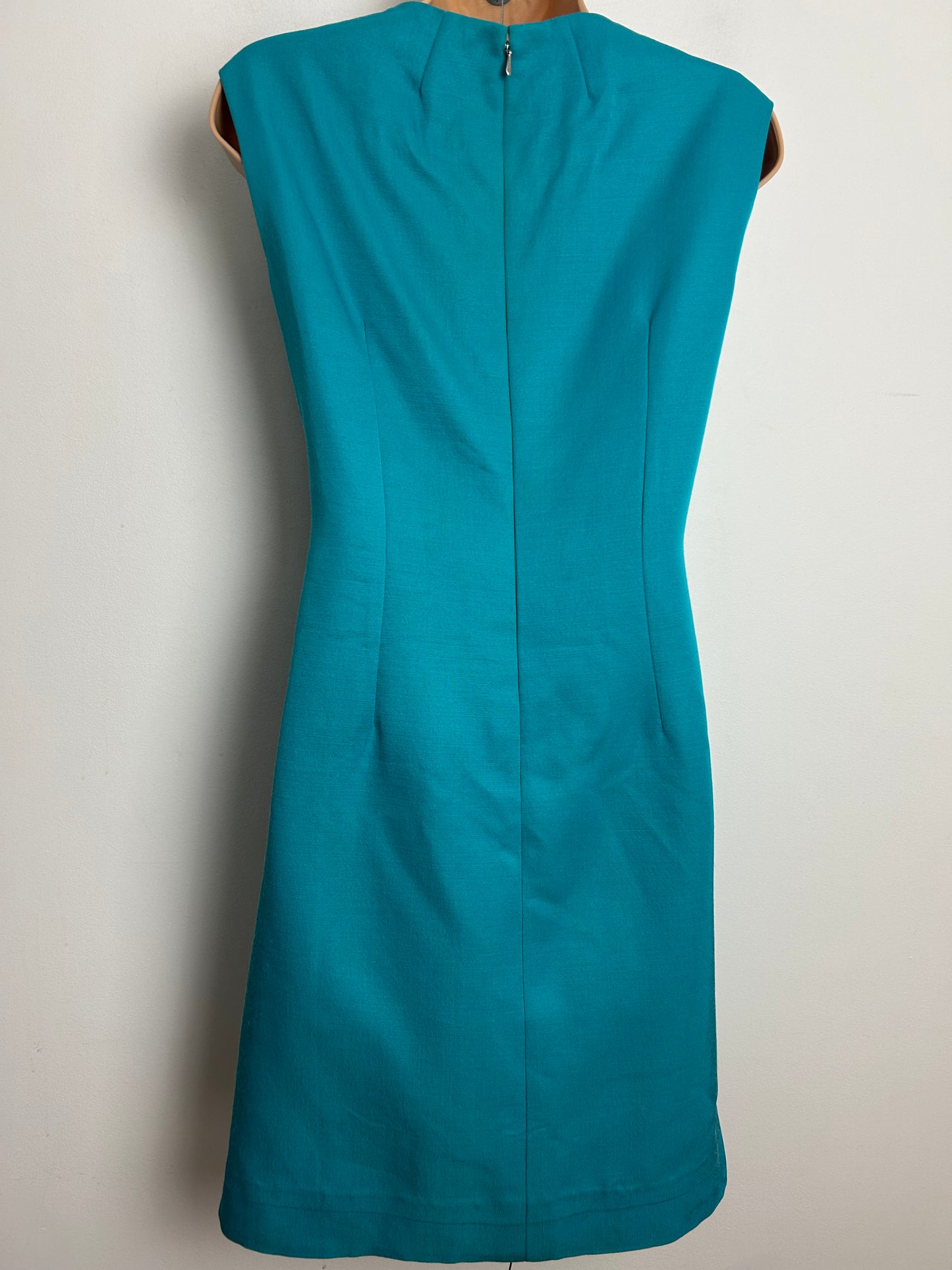 Vintage 1960s PEGGY FRENCH COUTURE Size 8 Dark Turquoise Embroidered Stitch Detail Mod Shift Dress