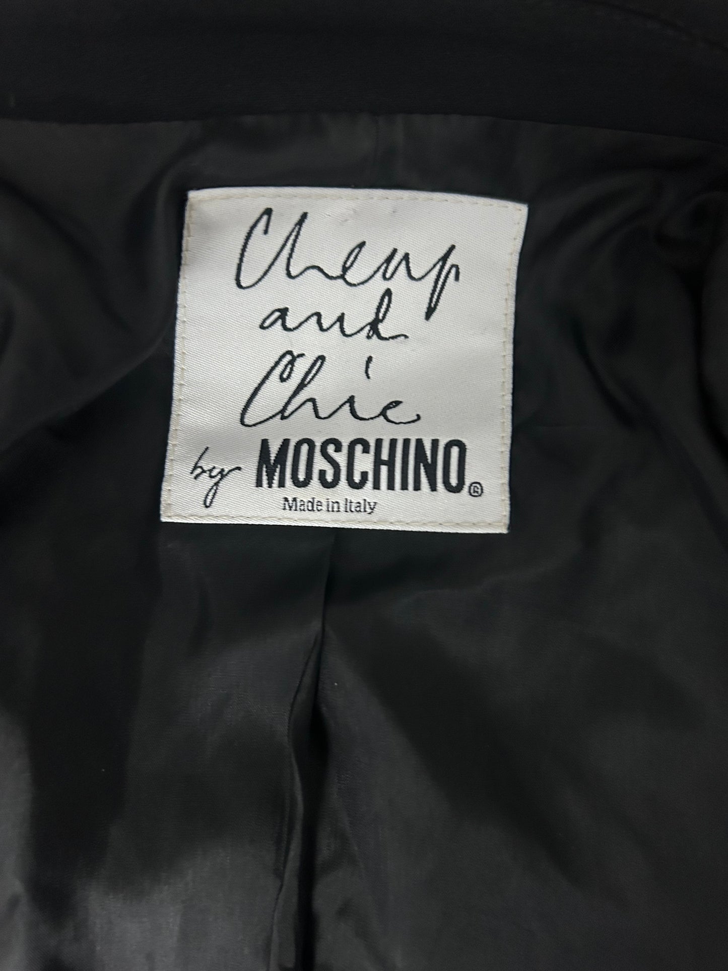 Vintage Late 1990s MOSCHINO CHEAP & CHIC Size 10 Black Lattice String Detail Little Black Dress & Matching Jacket Suit