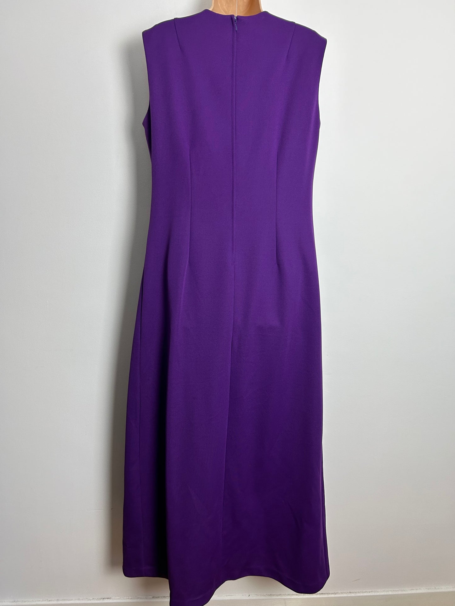 Vintage Early 1970s Size 14 Purple Braid & Bead Detail Sleeveless Straight Fitting Column Occasion Evening Maxi Dress