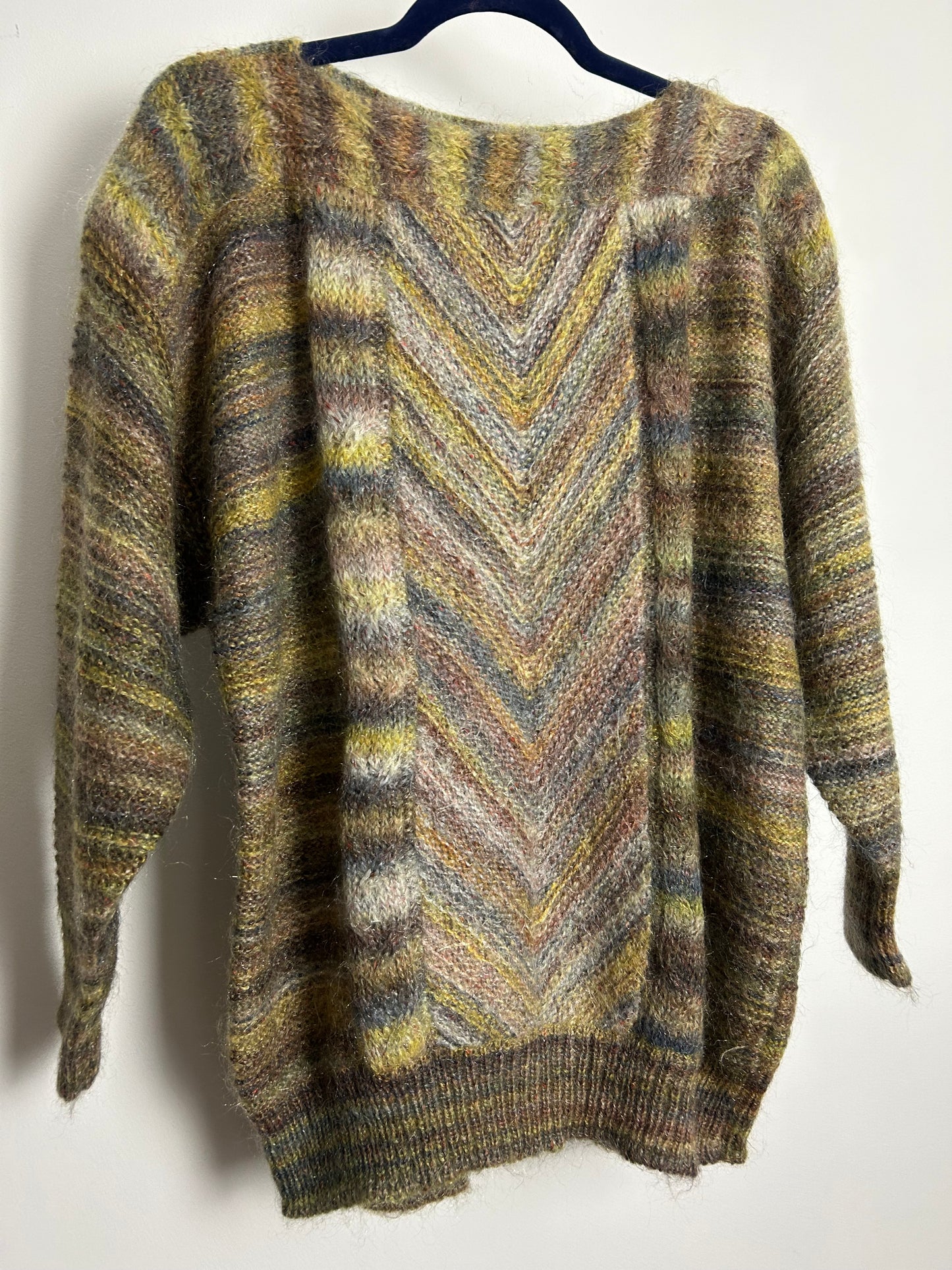 Vintage 1980s BLEYLE ITALY Up To Size 16 Brown & Green Tones Long Sleeve Mohair Mix Jumper