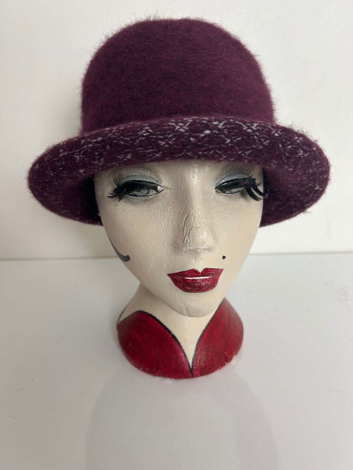 Vintage Burgundy Wool & Angora Mix Semi Structured Hat