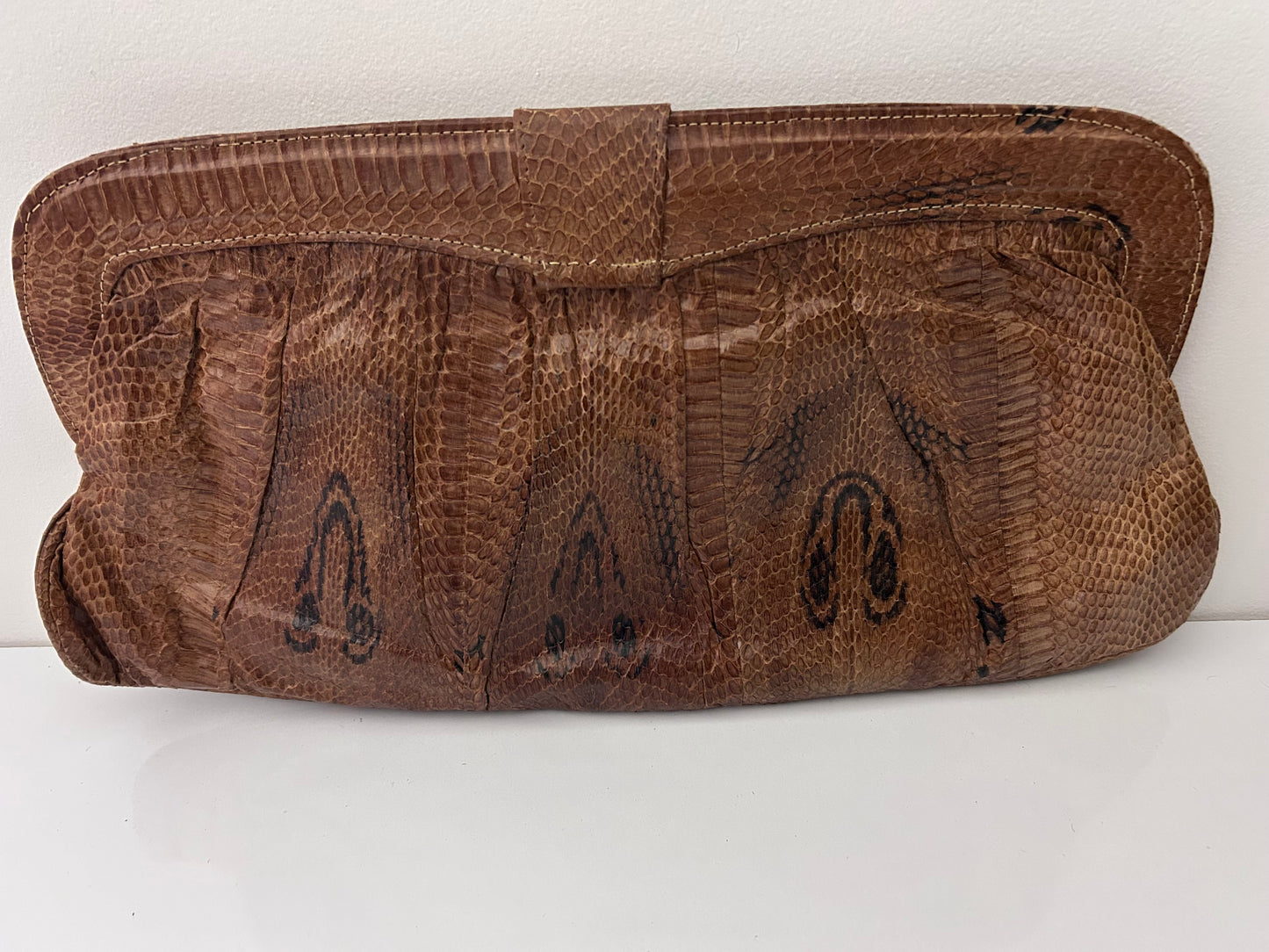 Vintage 1970s Large Brown Real Reptile Snake Skin Clutch Bag