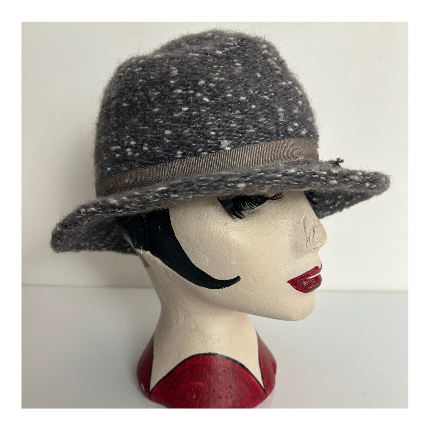 Vintage Dark Grey Speckled Wool Mix Trilby Style Hat
