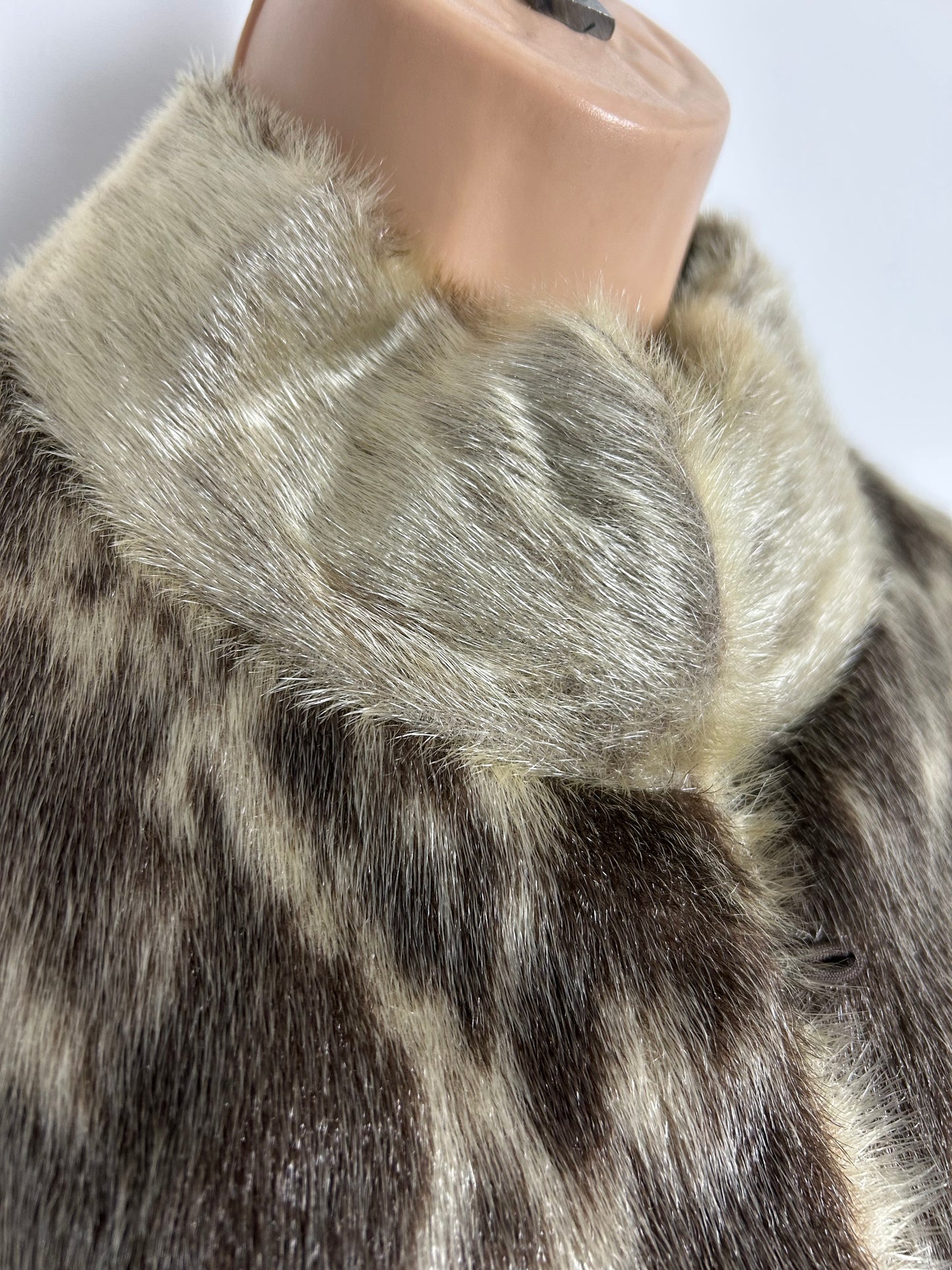 Vintage 1980s SCHRADER Size 12 Beige & Brown Tones Suede & Fur Animal Print Oversize Jacket