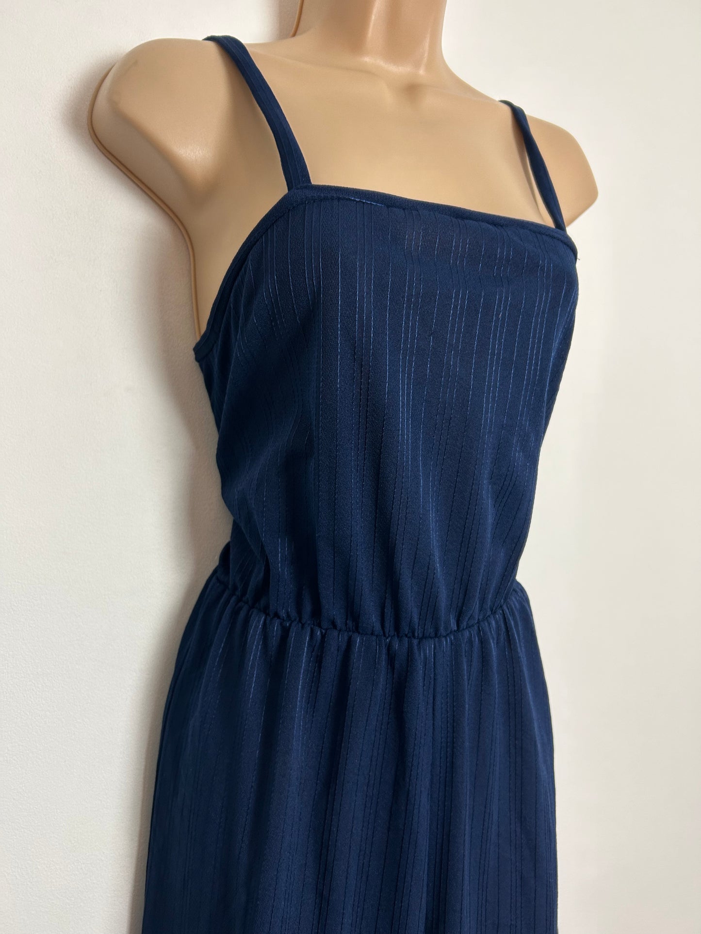 Vintage 1980s C&A UK Size 8 Navy Blue Pinstripe Strappy Tapered Leg Jumpsuit