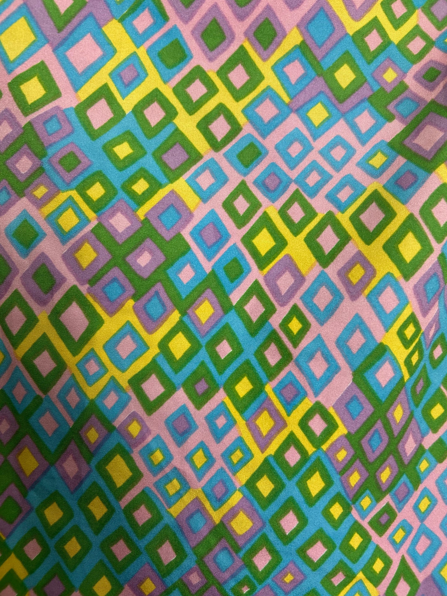 Vintage 1970s Size 8 Green Blue Yellow & Pink Diamond Print Long Sleeve Shirt