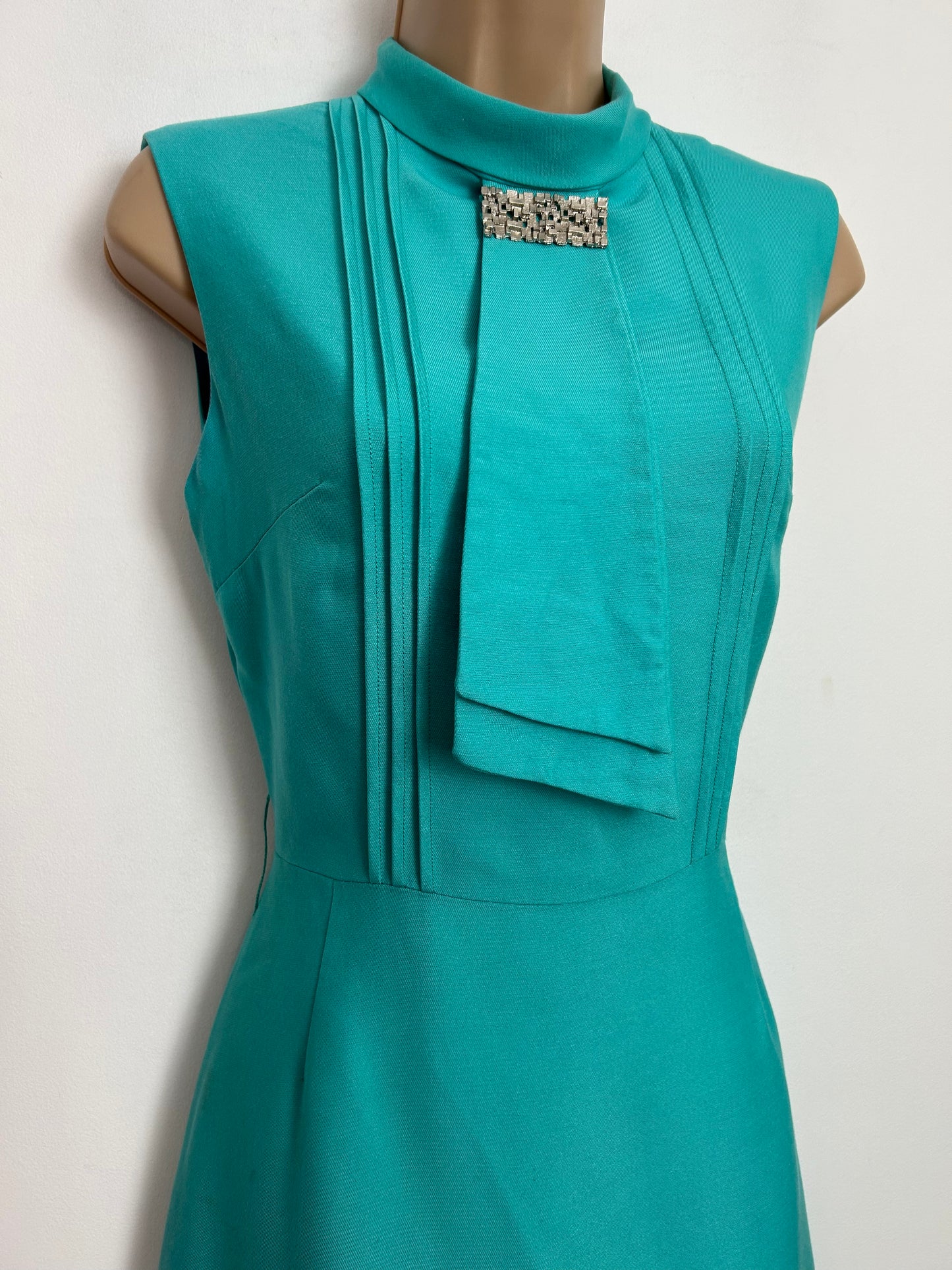 Vintage 1960s PETER BARRON UK Size 10 Turquoise Two Piece Mod Dress Suit