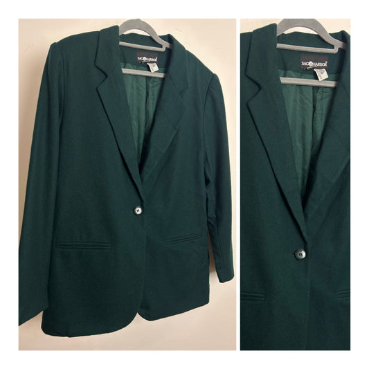 Vintage 1980s SAG HARBOR Size 14 Bottle Green 100% Pure New Wool Blazer