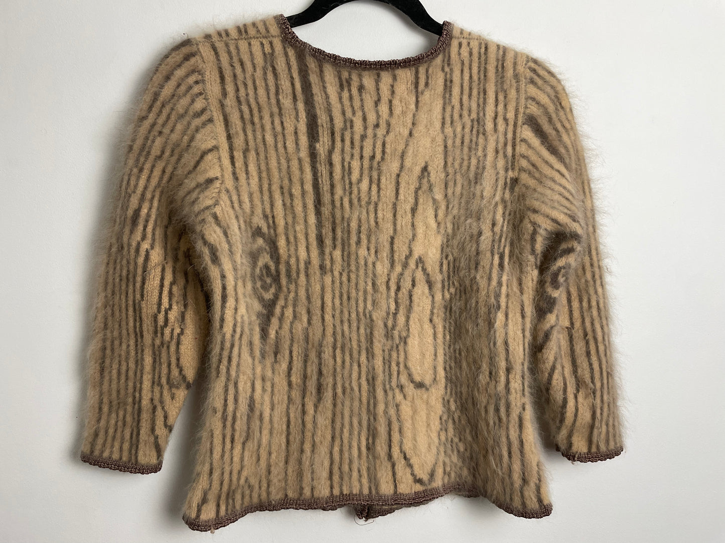 Vintage 1980s RARE ANNY BLATT Giverny UK Size 6 Angora & Wool Mix Brown & Sandy Beige Animal Tiger Stripe Cardigan