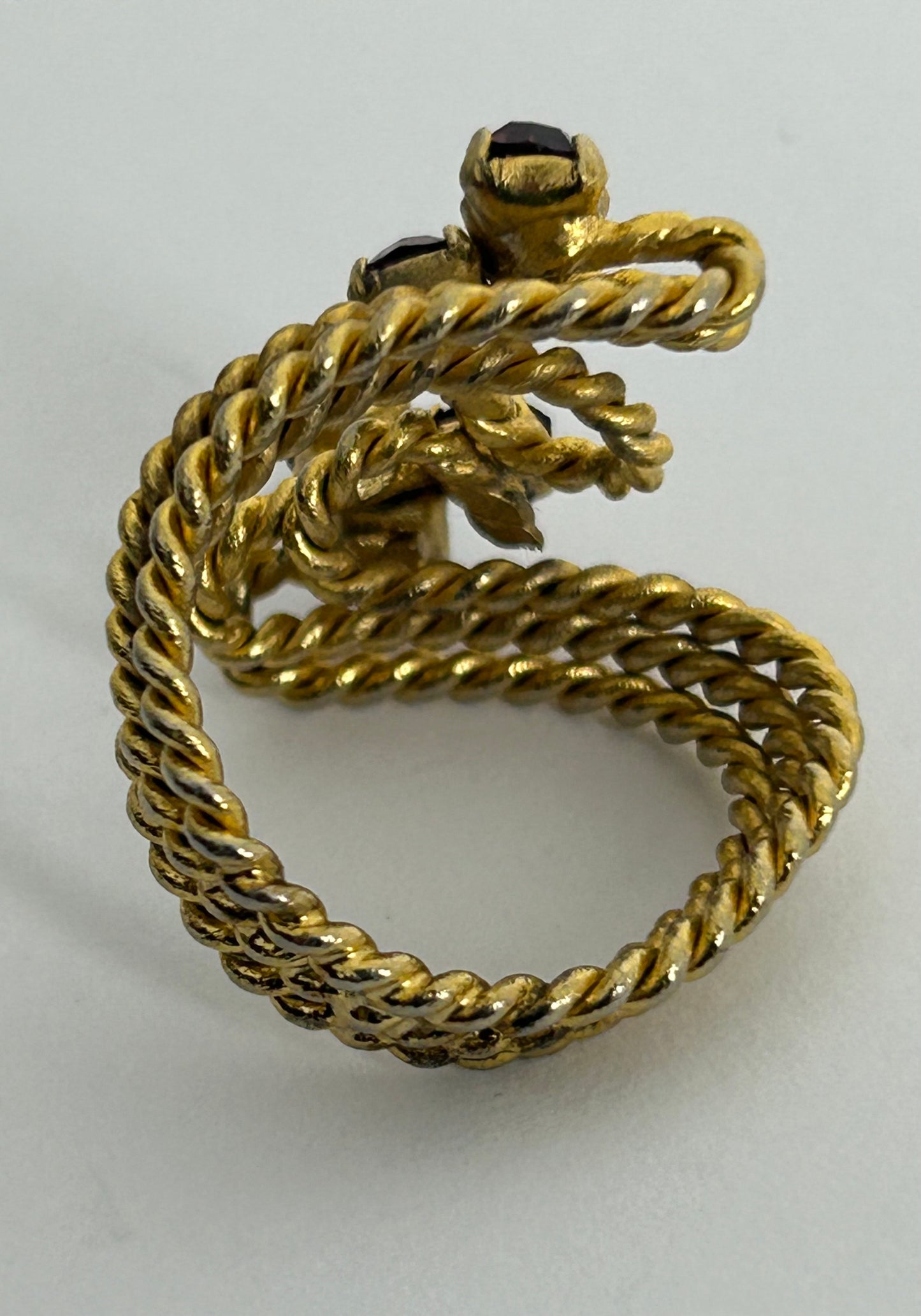 Vintage Gold Tone Base Metal Triple Strand Purple Diamante Stone Wrap Ring Size P