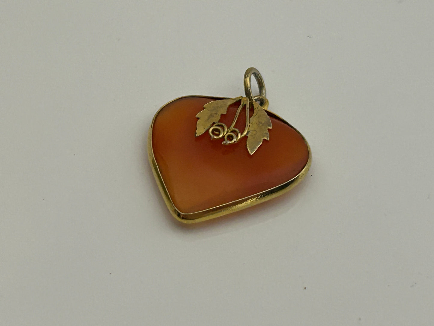 Vintage 1970s Gorgeous Amber Heart Shaped Gold Gilt Pendant