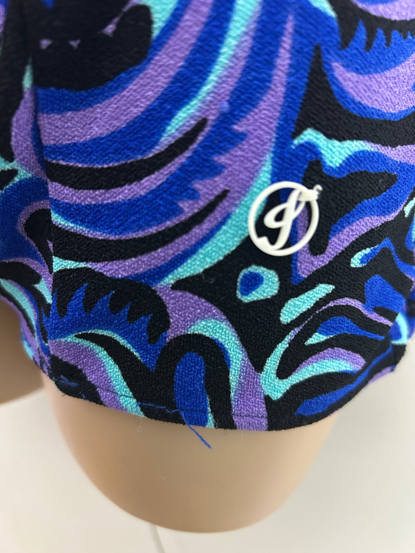 Vintage 1960s LUSA Size 14 Blue Blue & Pink Psychedelic Abstract Print Underwired Swimsuit