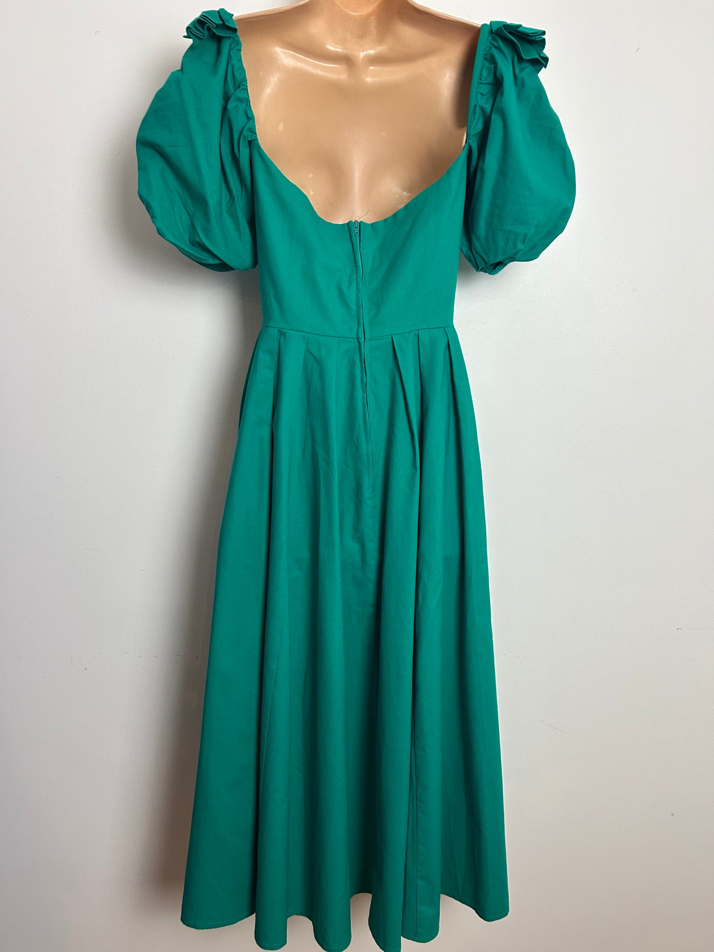 Vintage 1980s LAURA ASHLEY Size 6 (Size 12 On Label) Emerald Green Puff Sleeve Bow Detail Princess Ballgown