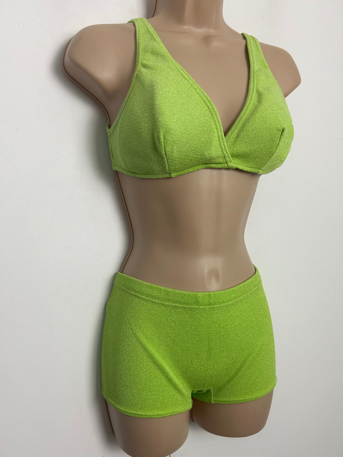 Vintage Late 1960s Size 12 Lime Green Two Piece Shorts Style Bikini