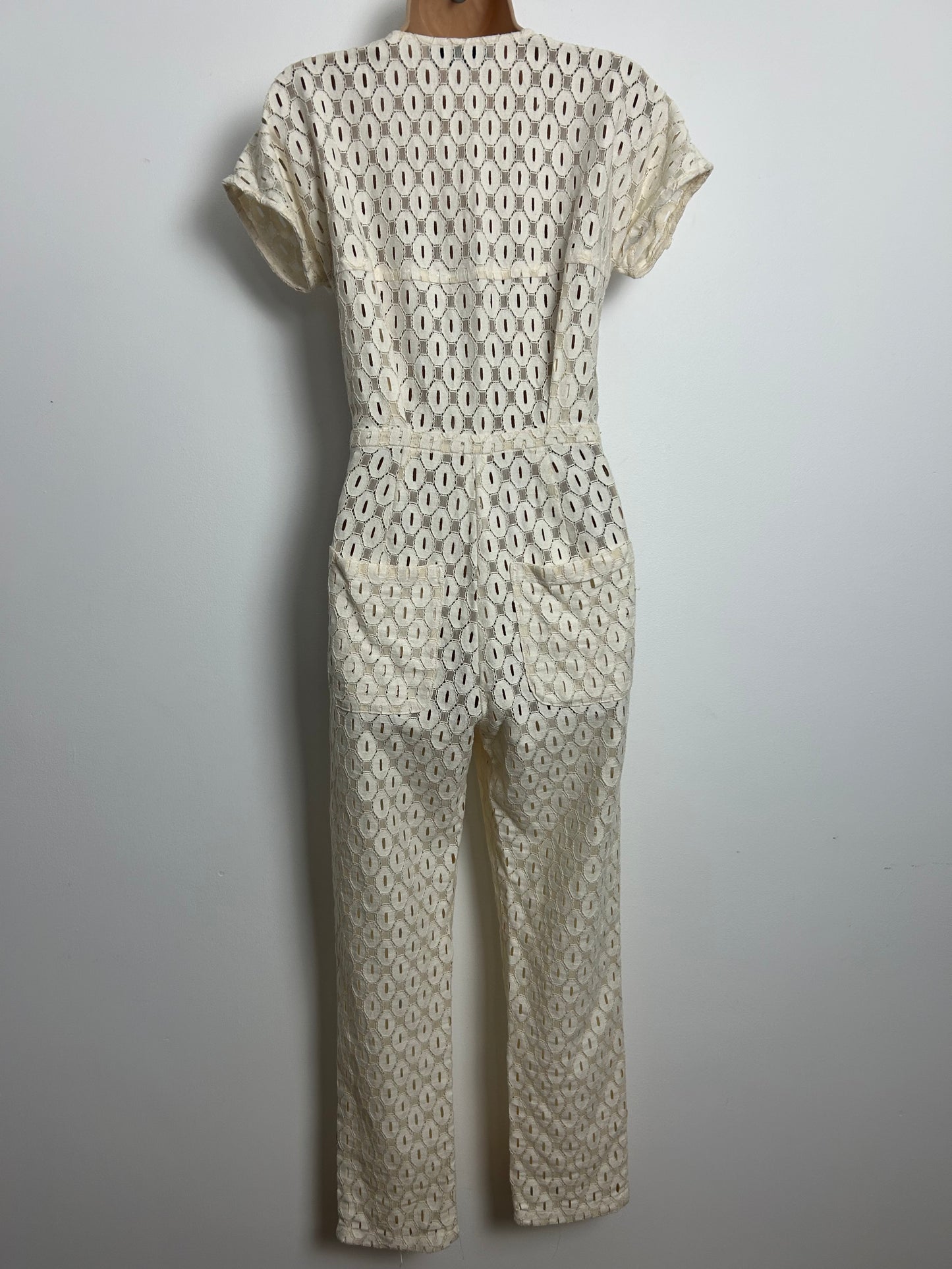 Designer RACHEL COMEY Size 2 (UK Size 10) Cream Cotton Mix Lace "Glinda" Jumpsuit RRP £664 £