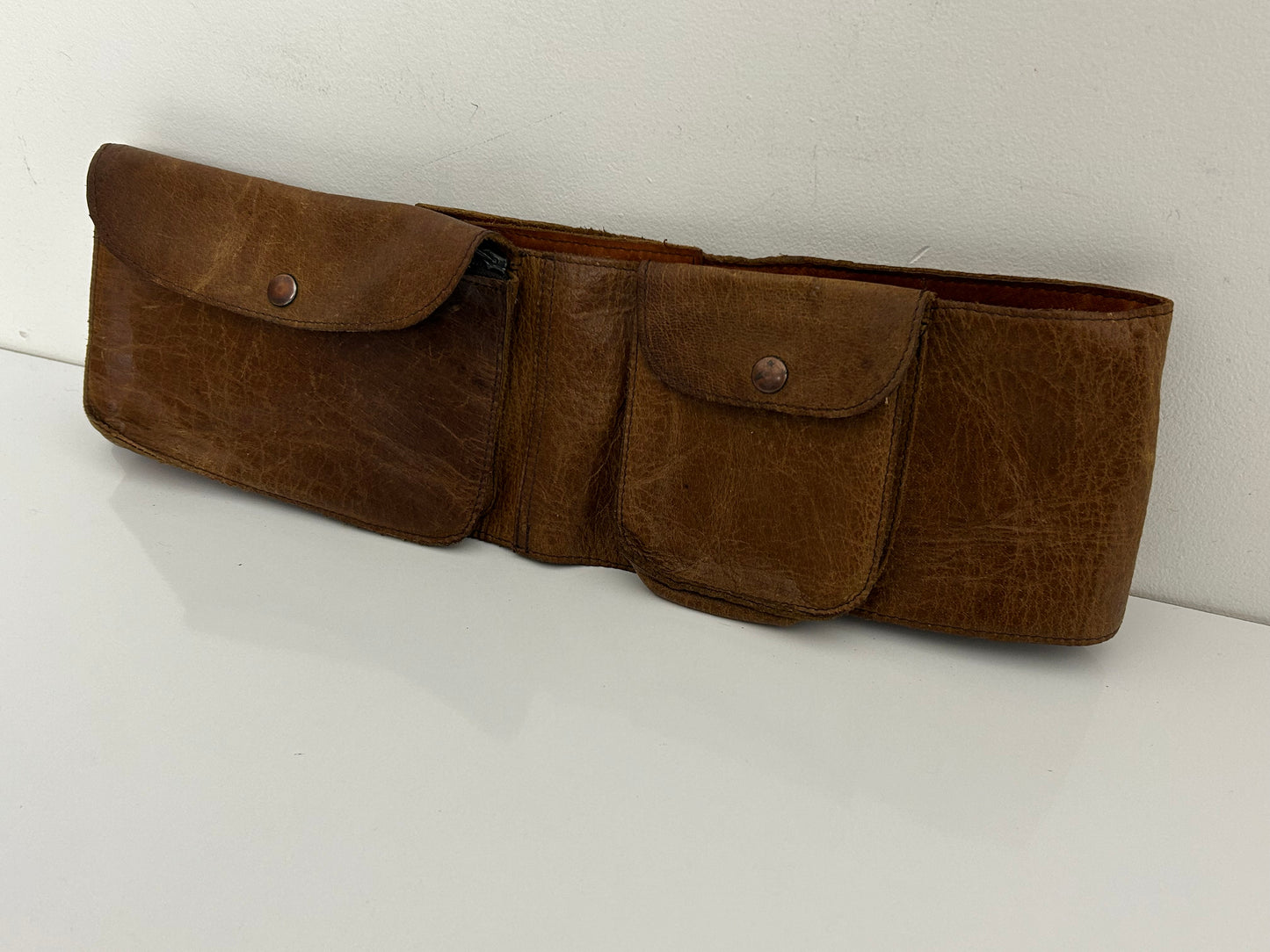 Vintage 1970s Dark Tan Brown Leather Money Market Traders Utility Belt