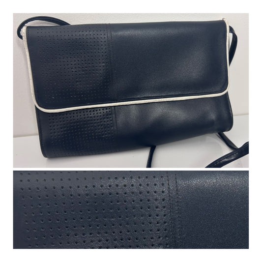 Vintage 1980s K SHOES Made In England Black Perforated Detail Envelope Style Shoulder Or Clutch Bag