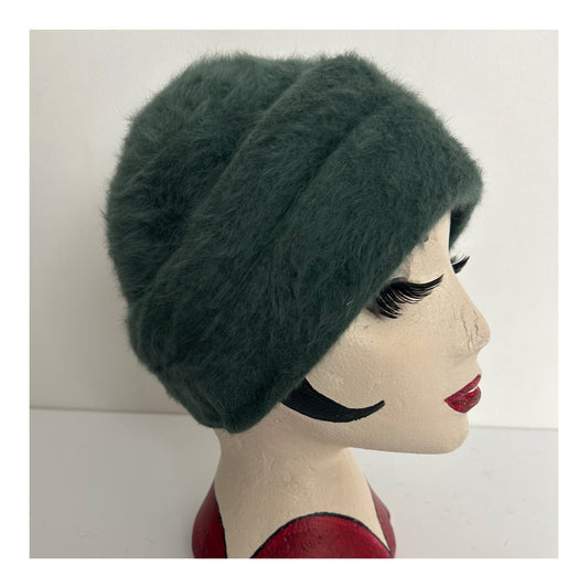 Vintage PIERRE LAULHERE Dark Green Angora Mix Turban Style Hat