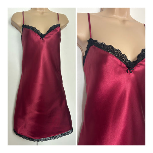 Modern ESMARA LINGERIE Size 10 Dark Red & Black Lace Trim Strappy Slip