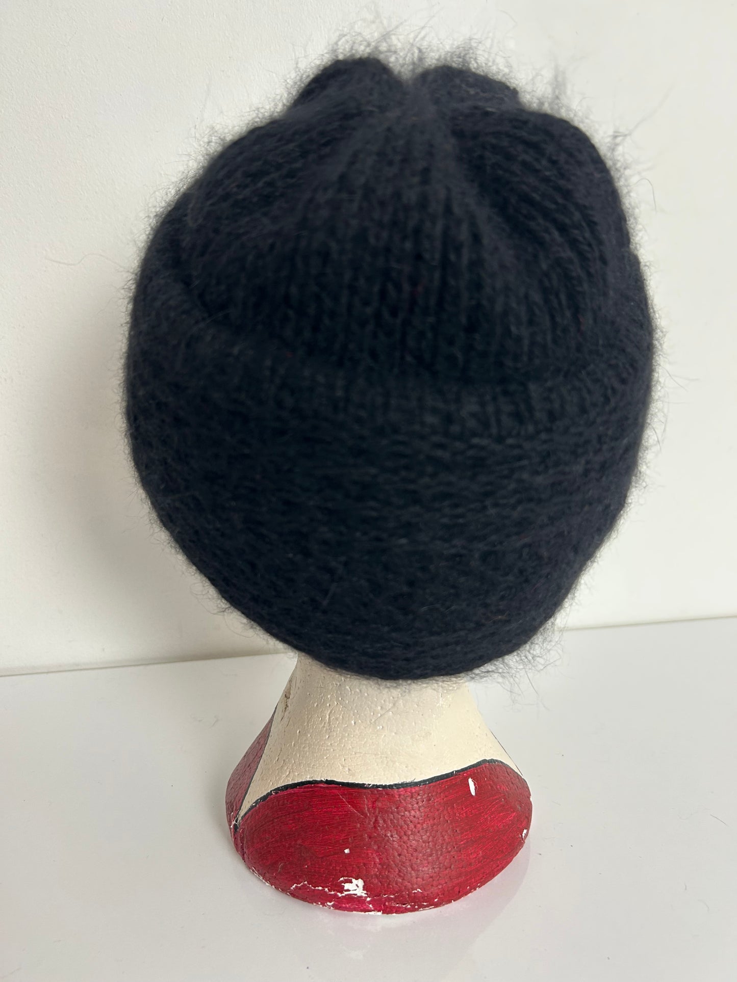 Vintage Black Angora & Wool Mix Semi Chunky Winter Beanie Style Hat