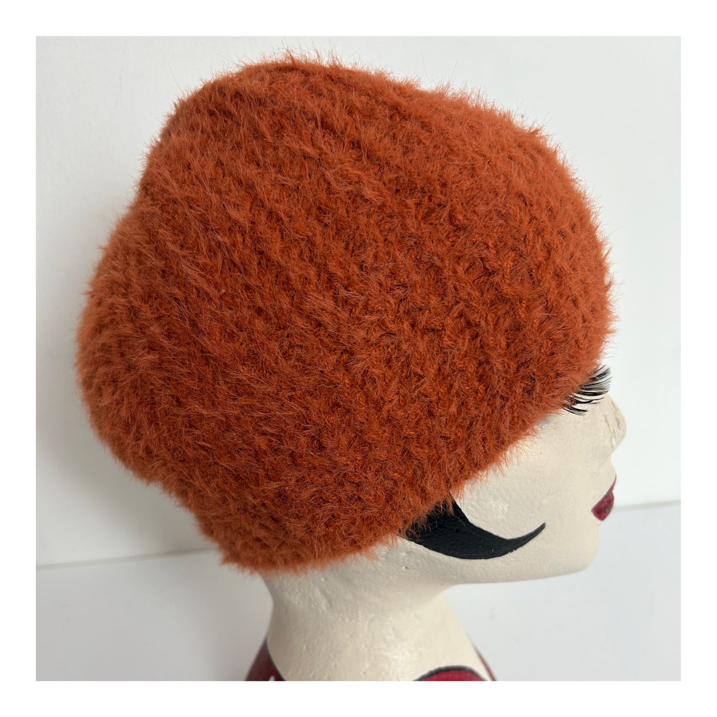 Vintage Rusty Brown Wool & Angora Knit Beanie Style Hat