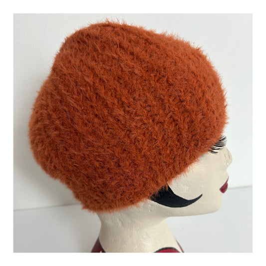 Vintage Rusty Brown Wool & Angora Knit Beanie Style Hat