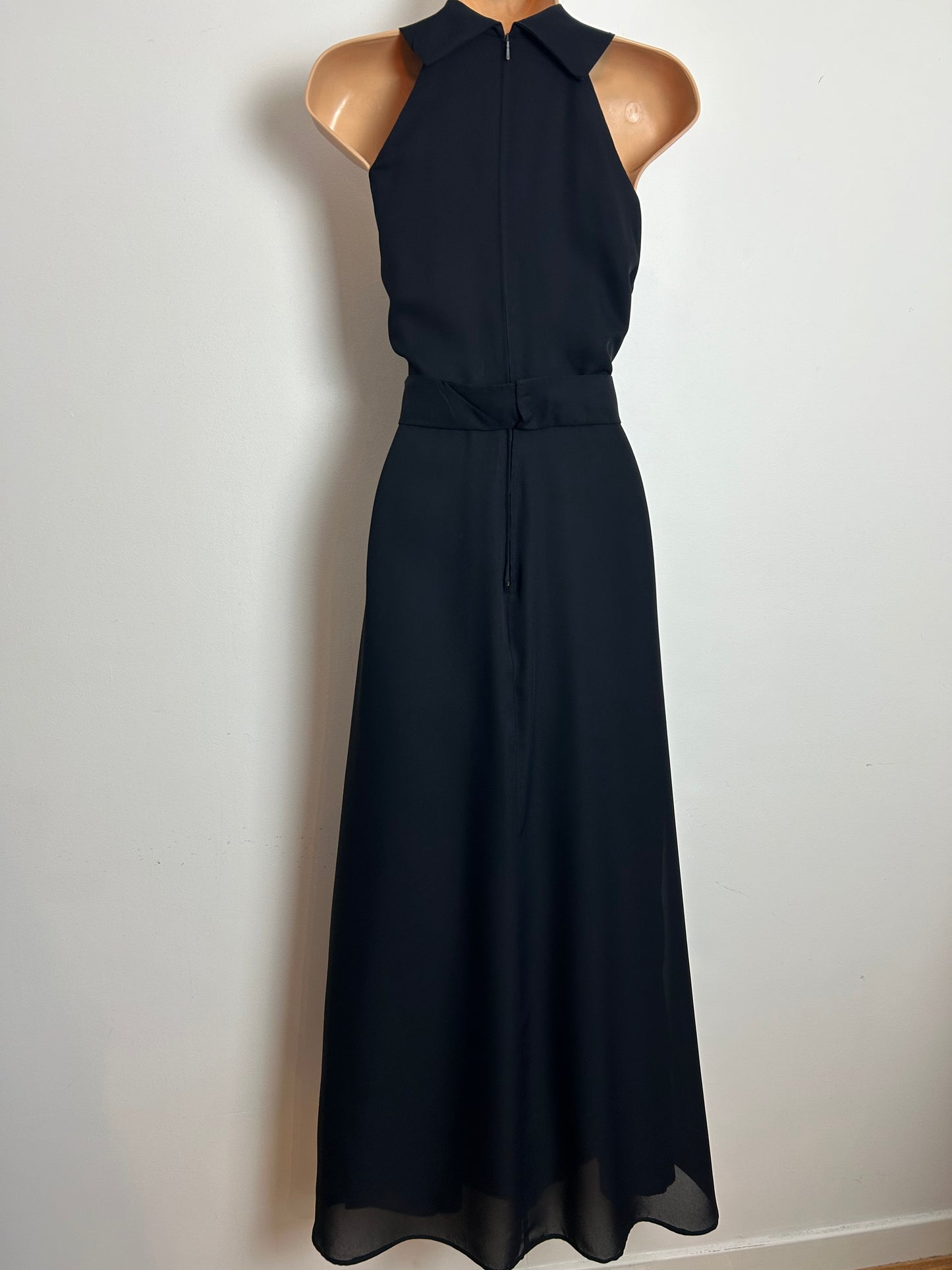 Vintage 1970s Size 8 Black & White Panelled Sleeveless Evening Occasion Maxi Dress