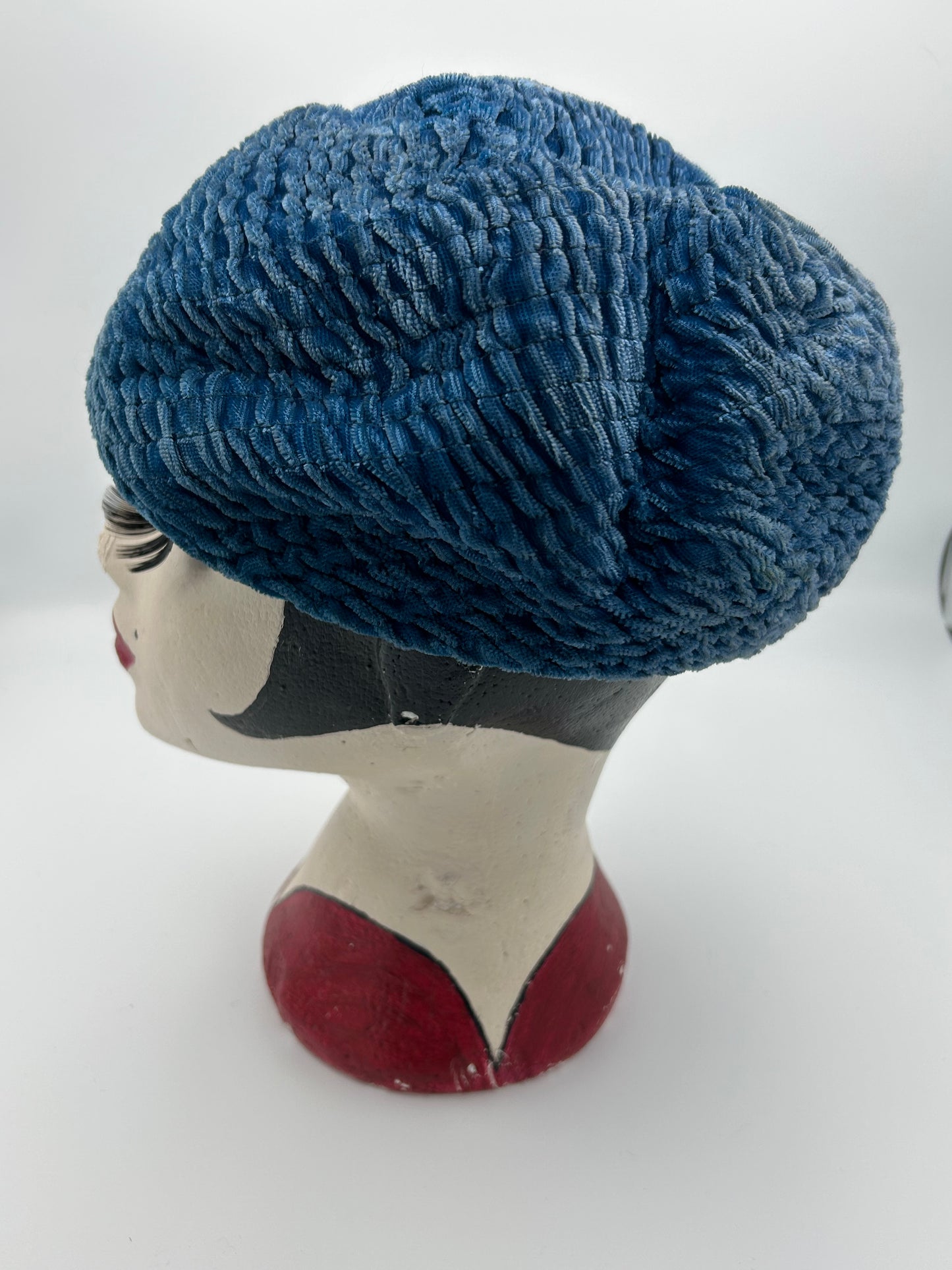 Vintage 1960s Petrol Blue Velvet Cloche/Turban Style Hat