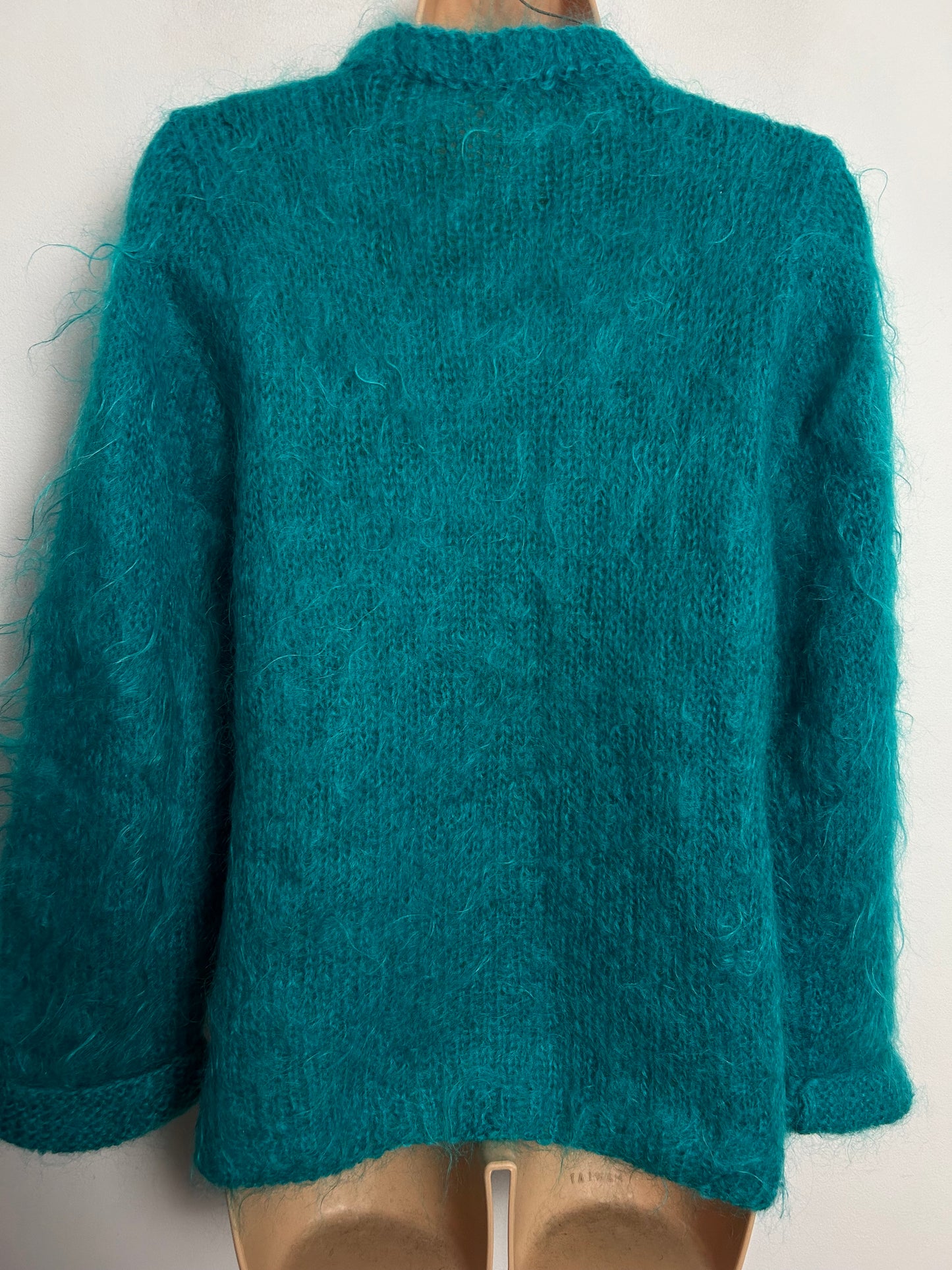 Vintage 1980s Size 8-10 Dark Turquoise Mohair Mix Long Sleeve Cardigan