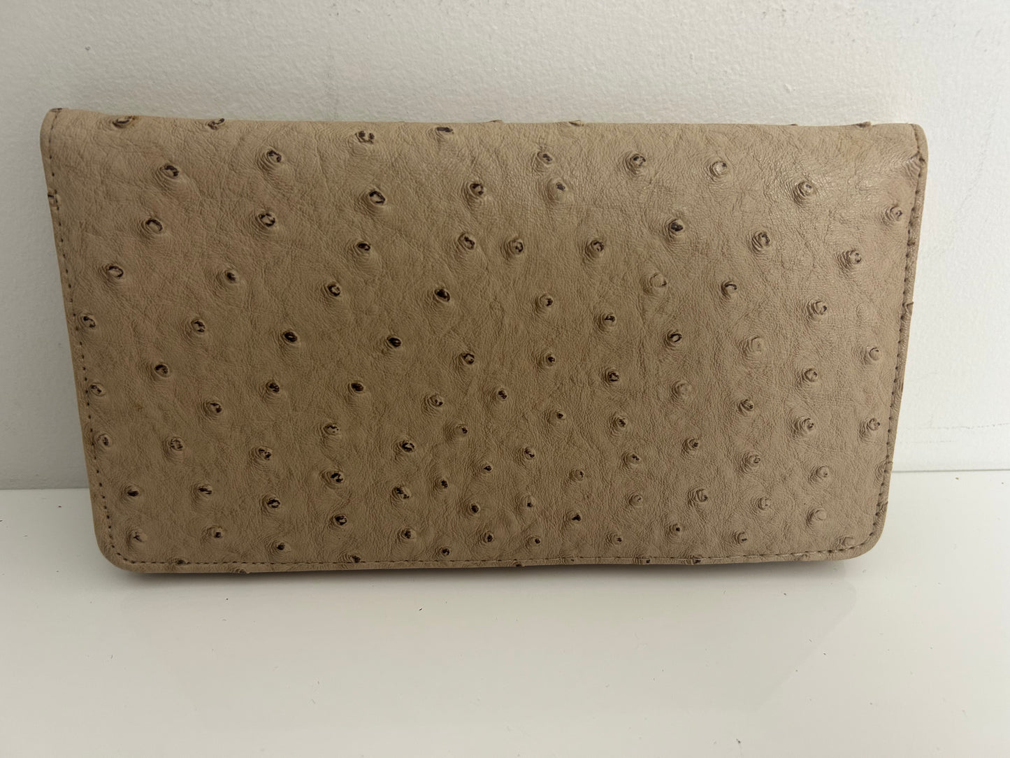 Vintage 1970s Cream Ostrich Leather Small Document Travel Passport Wallet