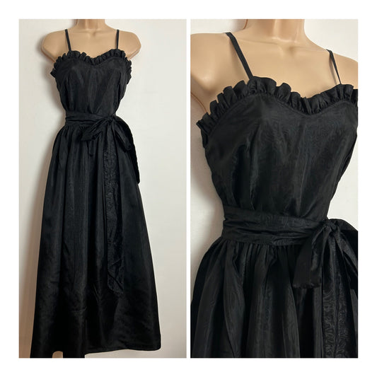 Vintage Early 1980s VIVIEN SMITH UK Size 6 Black Moire Watermark Fabric Party Prom Occasion Dress