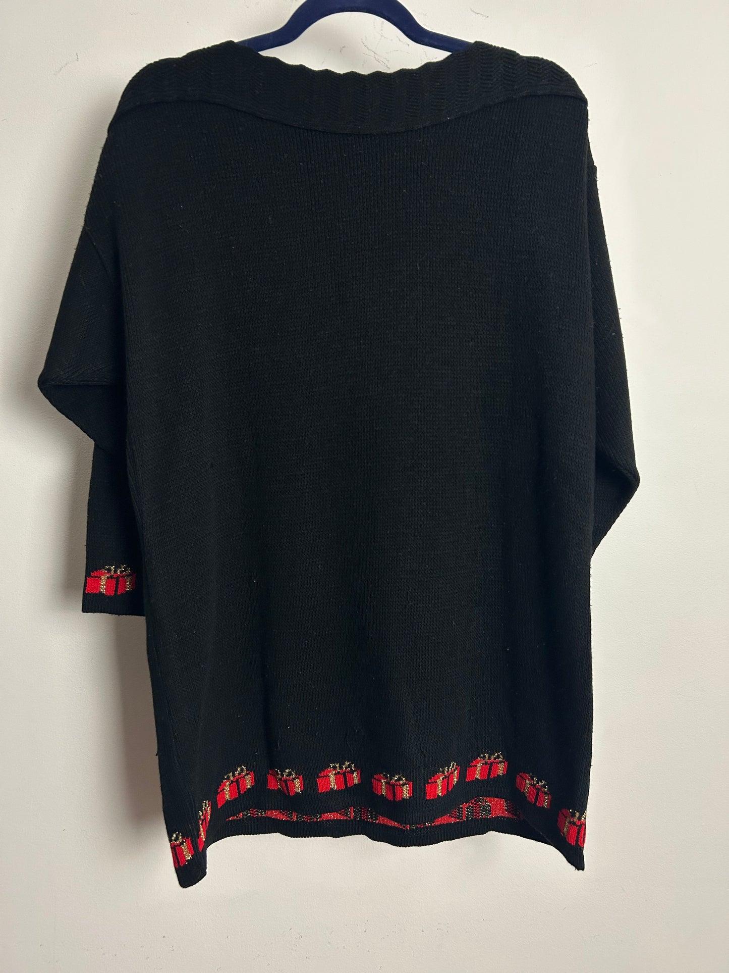 Vintage 1980s One Size Up To Size 16/18 Black Dog & Christmas Present Applique Wool Mix Jumper