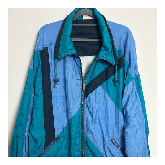 Vintage 1980s T/ART Up To Size 16 Blue Tones Zip Pockets Shell Suit Jacket