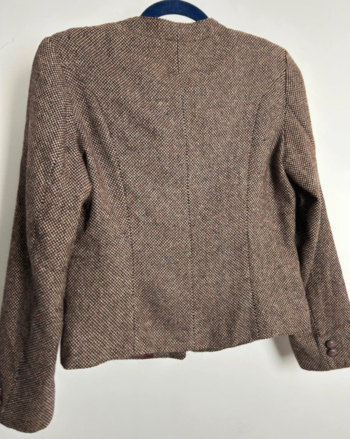 Vintage 1980s PLUM TREE CANADA Size 10 Brown Tweed Wool Mix Collarless Blazer
