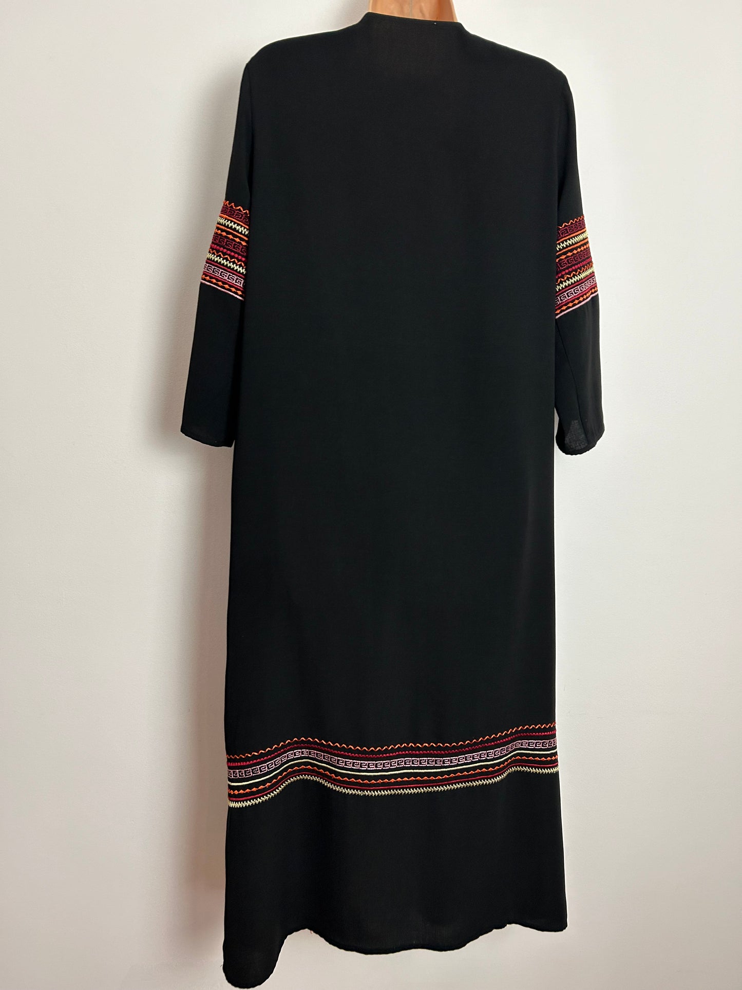 Vintage One Size Up To Size 16/18 Black Embroidered Detail Open Front 3/4 Sleeve Cotton Cover Up