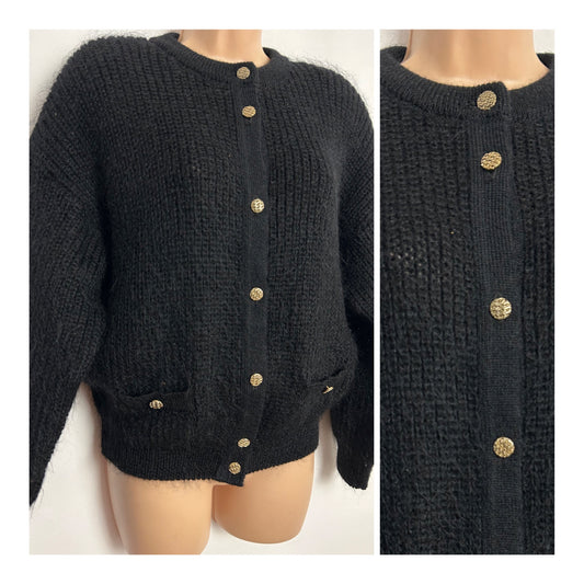 Vintage 1990s ST MICHAEL Up To Size 16 Black Mohair Mix Cardigan