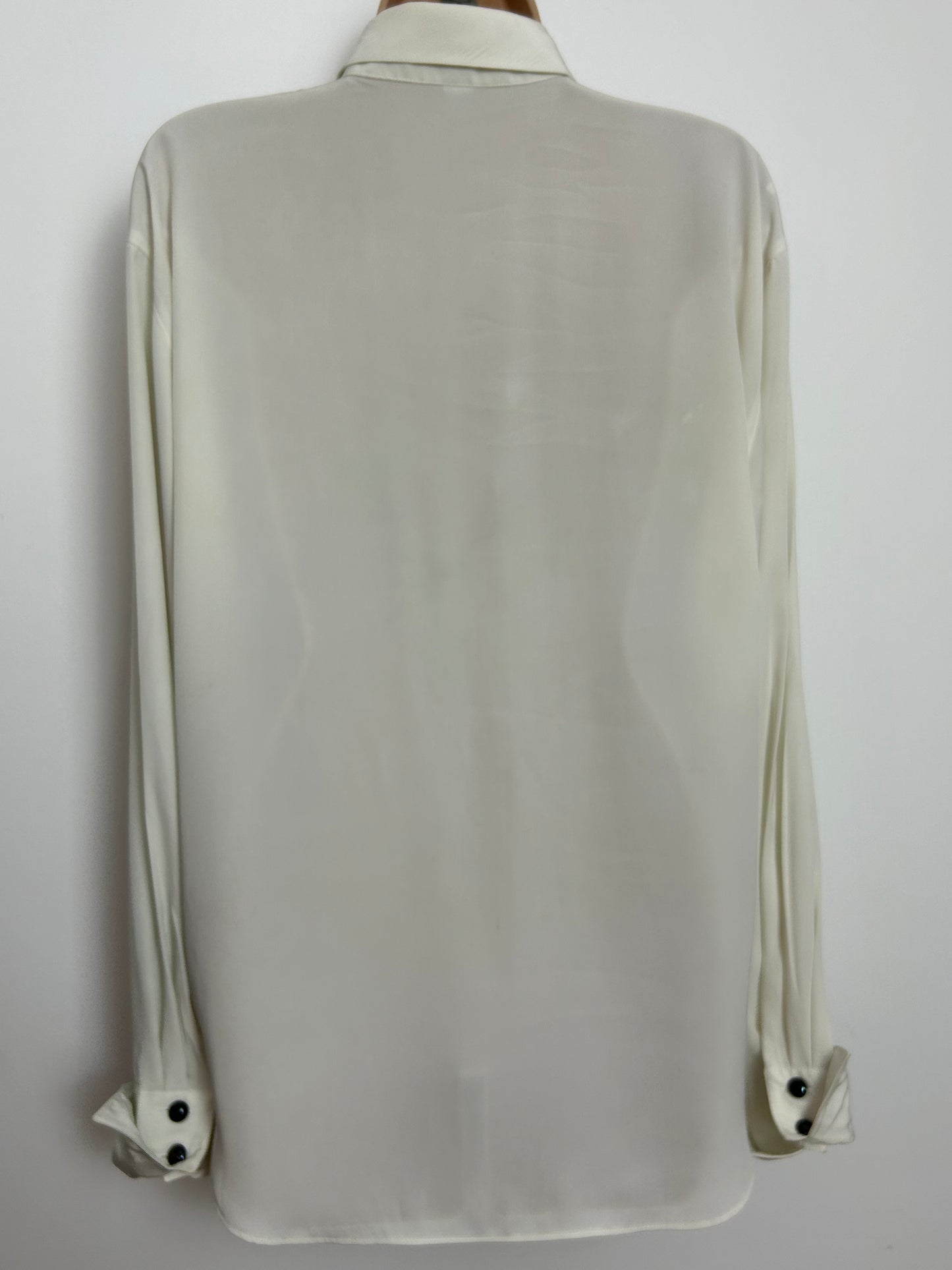 Vintage 1980s Size 12 Off White Double Collared Bead & Embroidered Placket Detail Shirt/Blouse