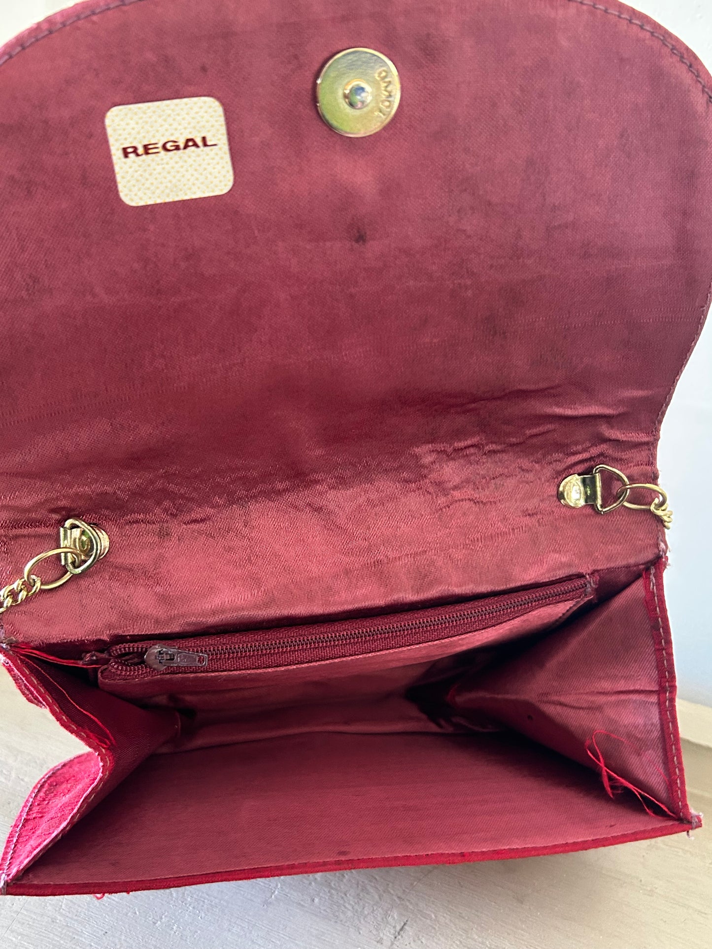 Vintage 1970s REGAL Small Red & Metallic Gold Mirror Sequin Bead & Embroidered Detail Shoulder Bag